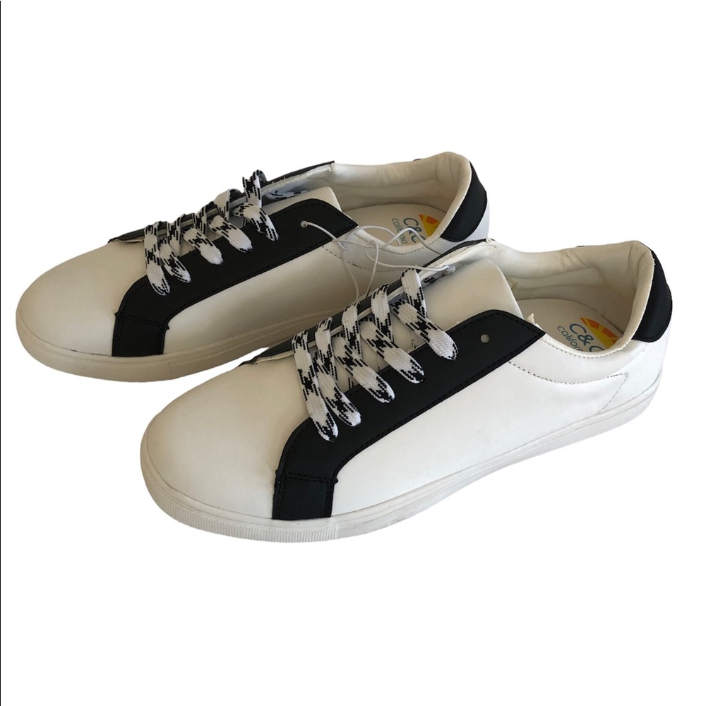 NWT C&C California vegan faux leather black & white sneakers